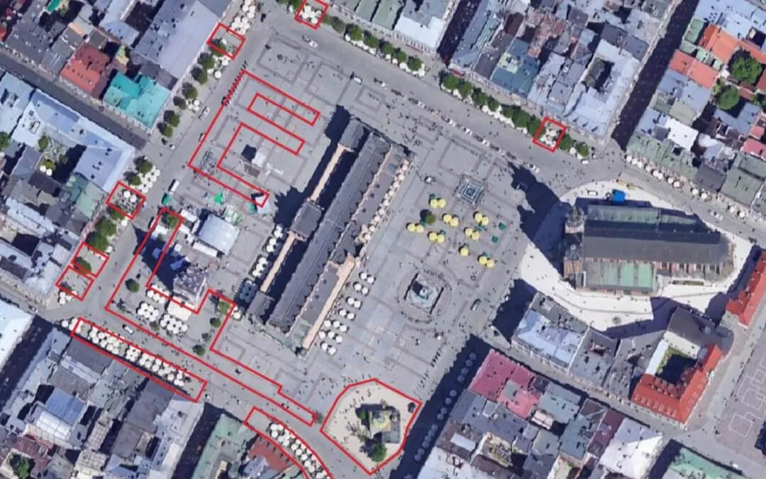 Obszar opracowania inwentaryzacji infrastruktury podziemnej na Rynku w Krakowie