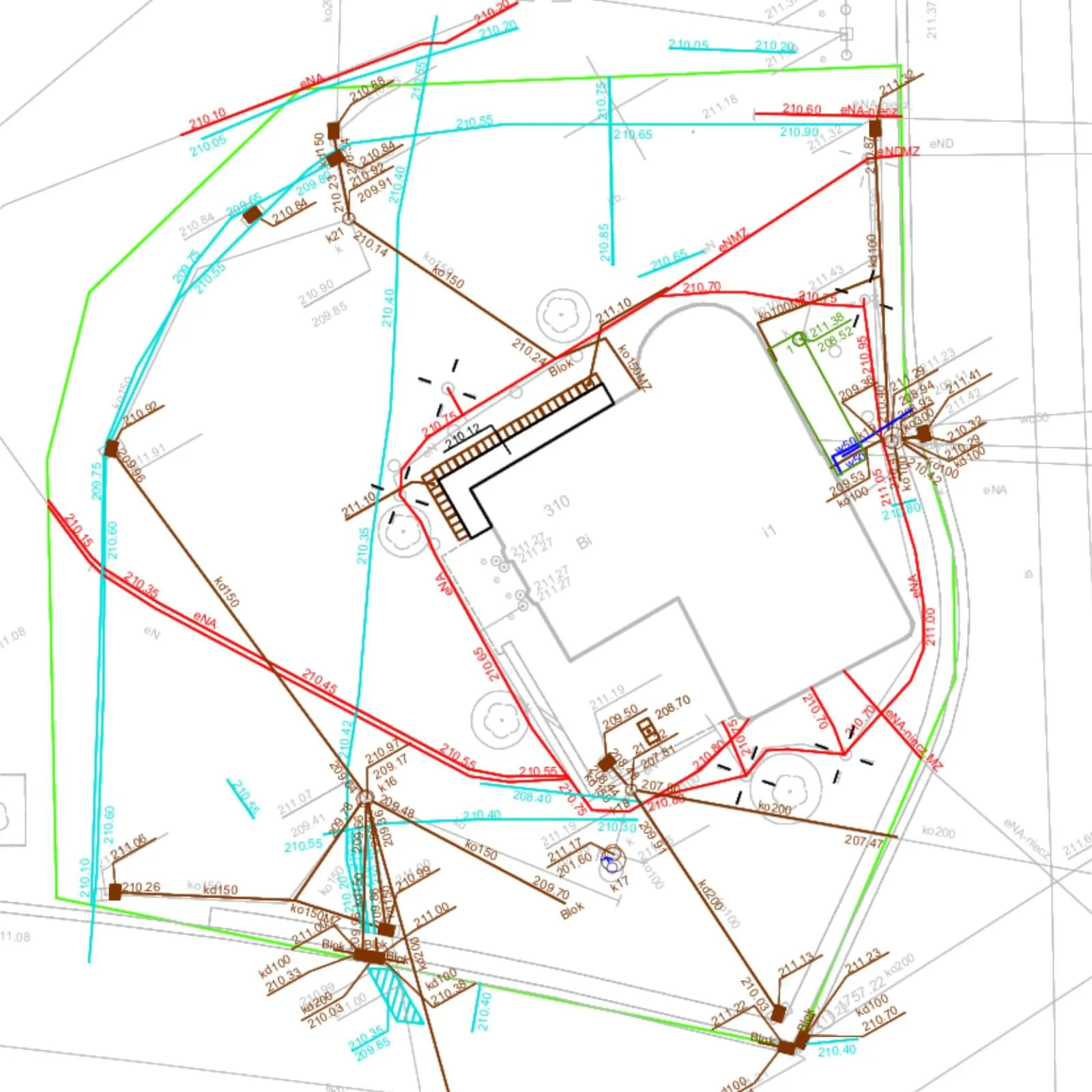 Mapa 2D podziemnej infrastruktury opracowana na podstawie danych georadarowych