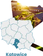 Mapa Polski z zaznaczonymi Katowicami – siedzibą UnimapTech